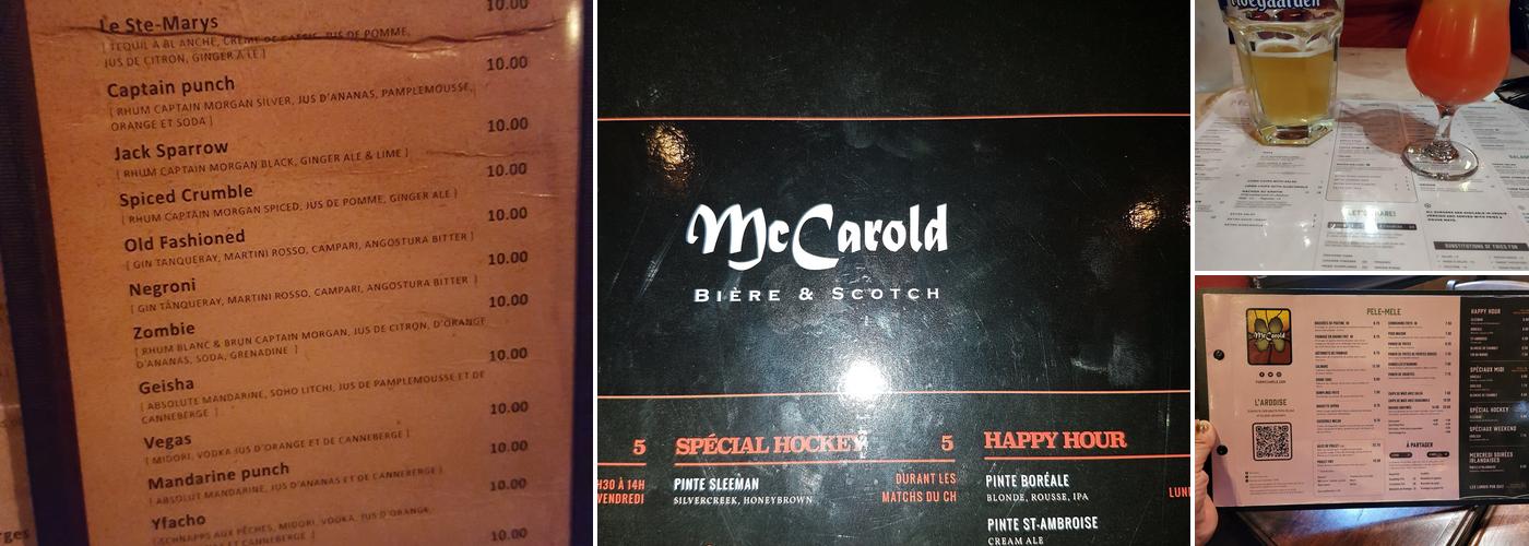 Pub McCarold Menu