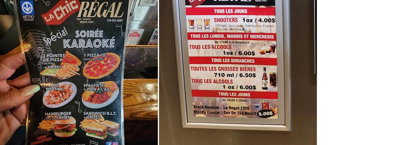 Taverne le Chic Regal Menu