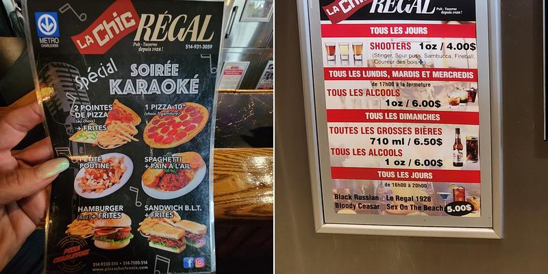 Taverne le Chic Regal Menu