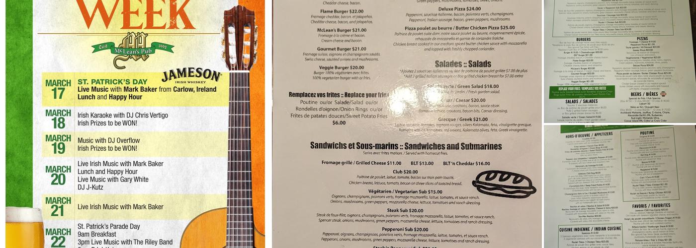McLean's Pub Menu