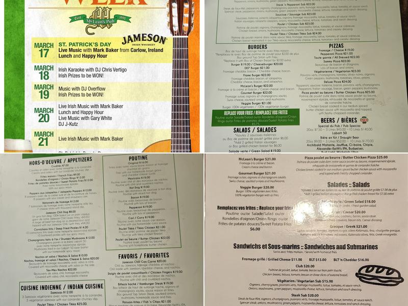 McLean's Pub Menu