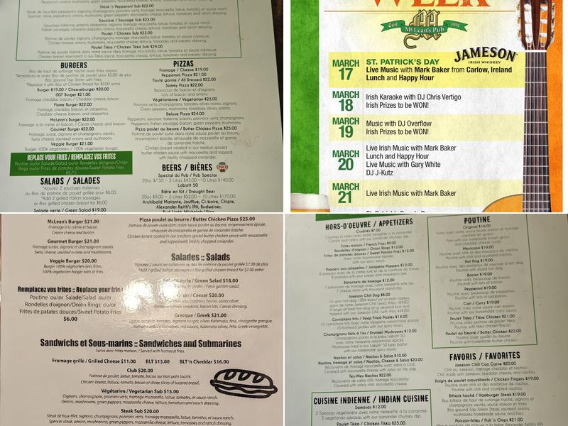 McLean's Pub Menu