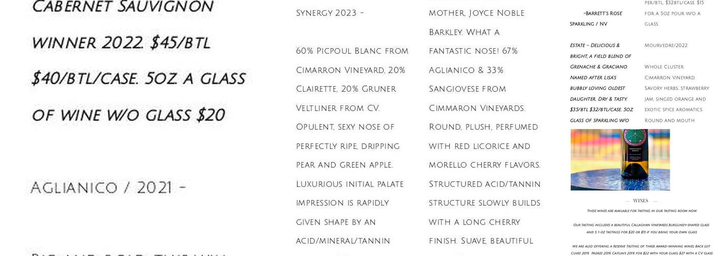 Callaghan Vineyards Menu
