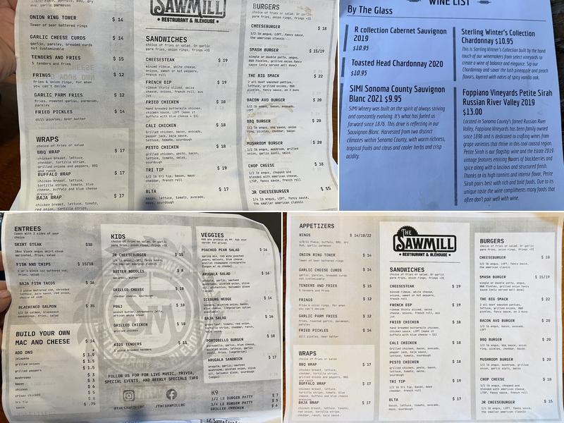 The Sawmill Restaurant & Ale House Menu