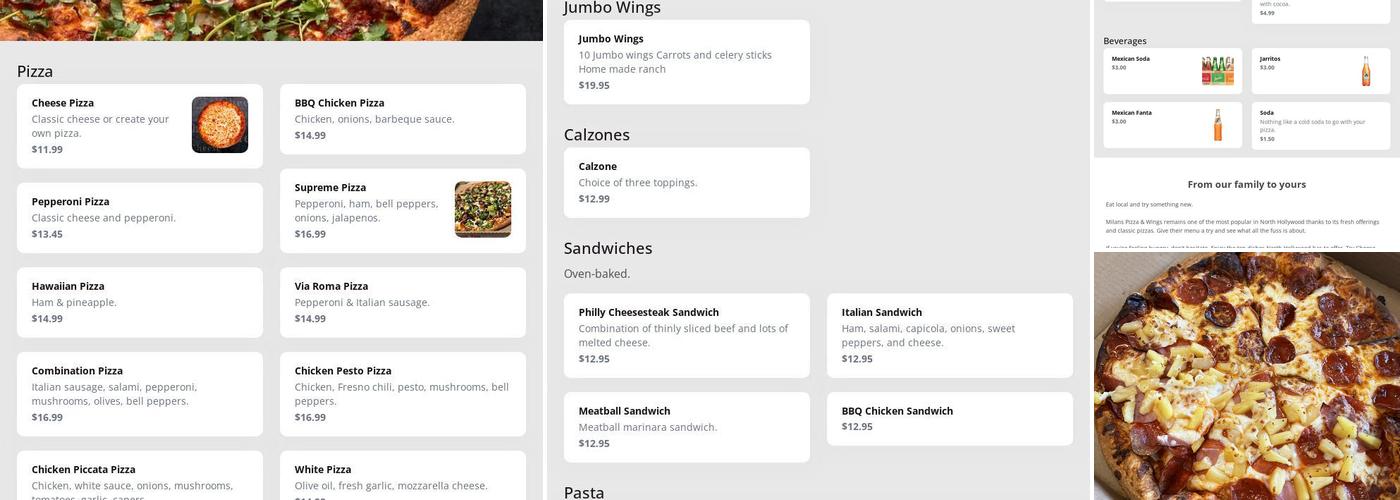 Milans Pizza & Wings Menu