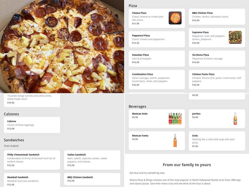 Milans Pizza & Wings Menu