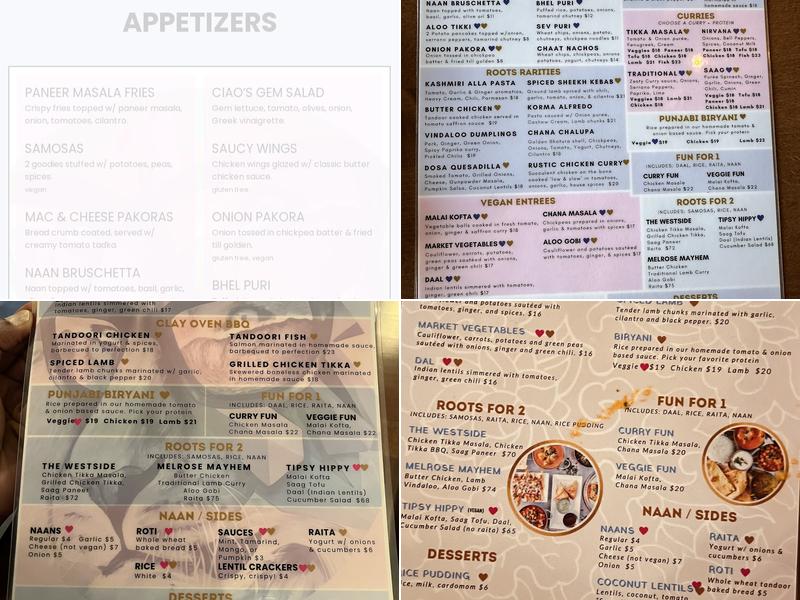 ROOTS Indian Bistro Menu