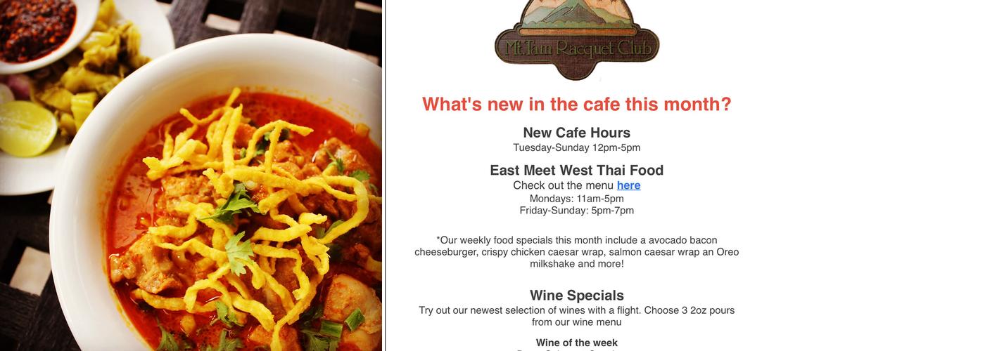 East Meet West @ Mt. Tam Racquet Club Menu