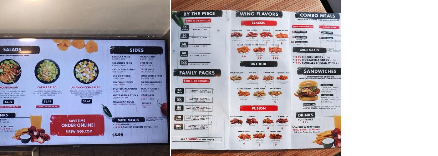 Fire Wings Menu