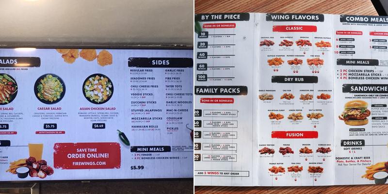 Fire Wings Menu