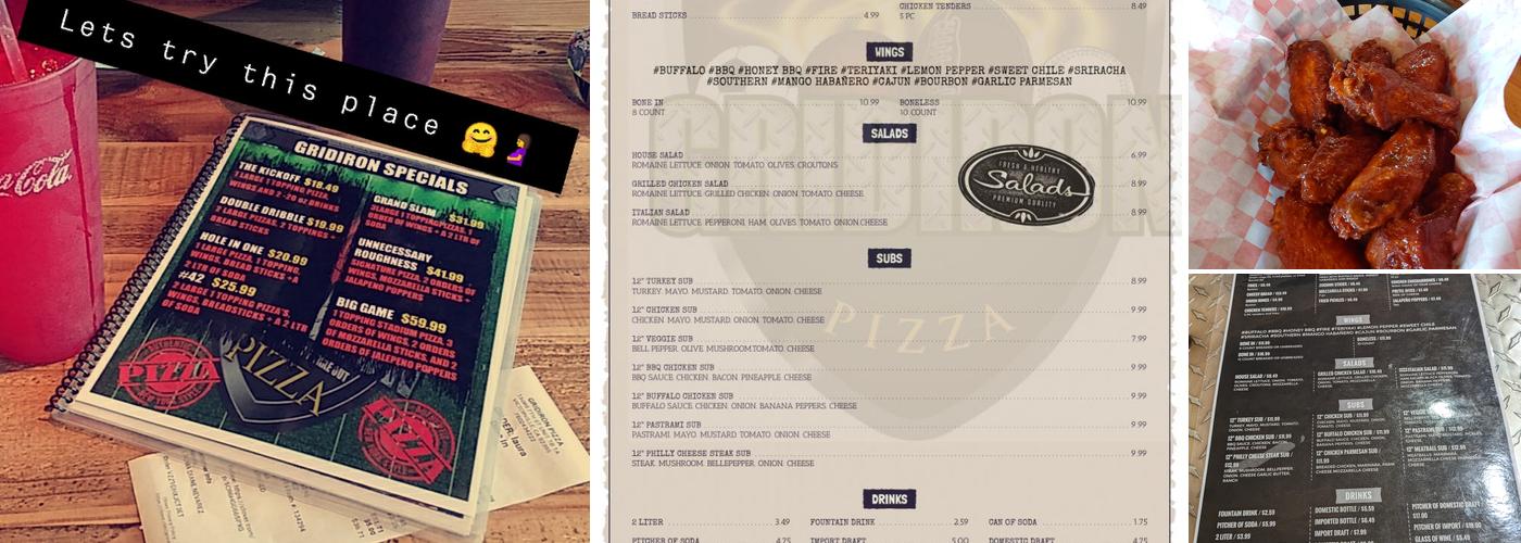 Gridiron Pizza Menu