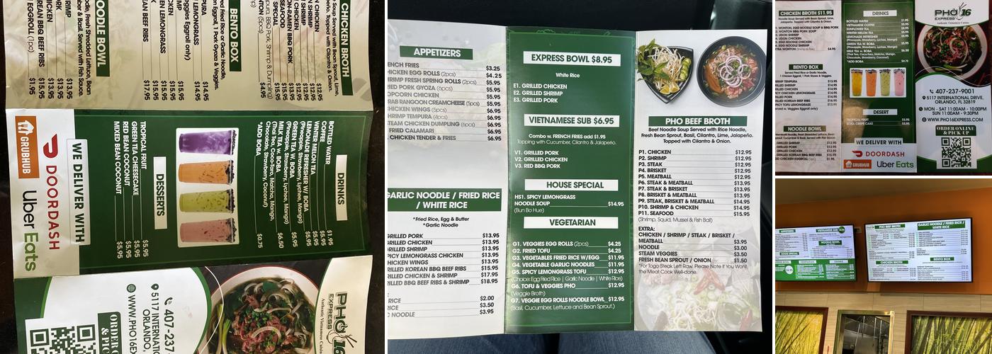 Pho 16 Express Menu