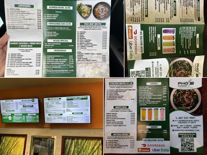 Pho 16 Express Menu
