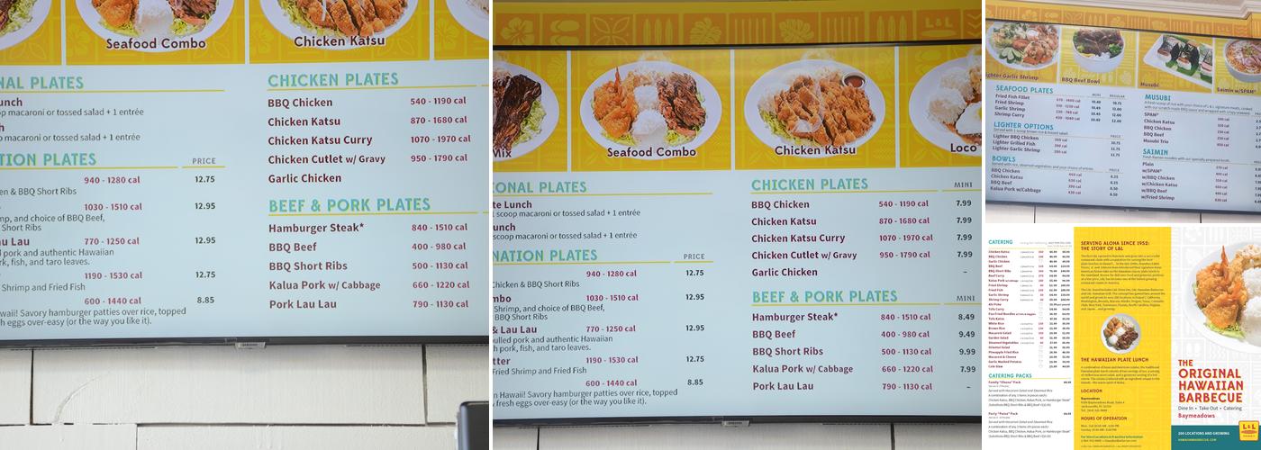 L & L Hawaiian Grill Menu