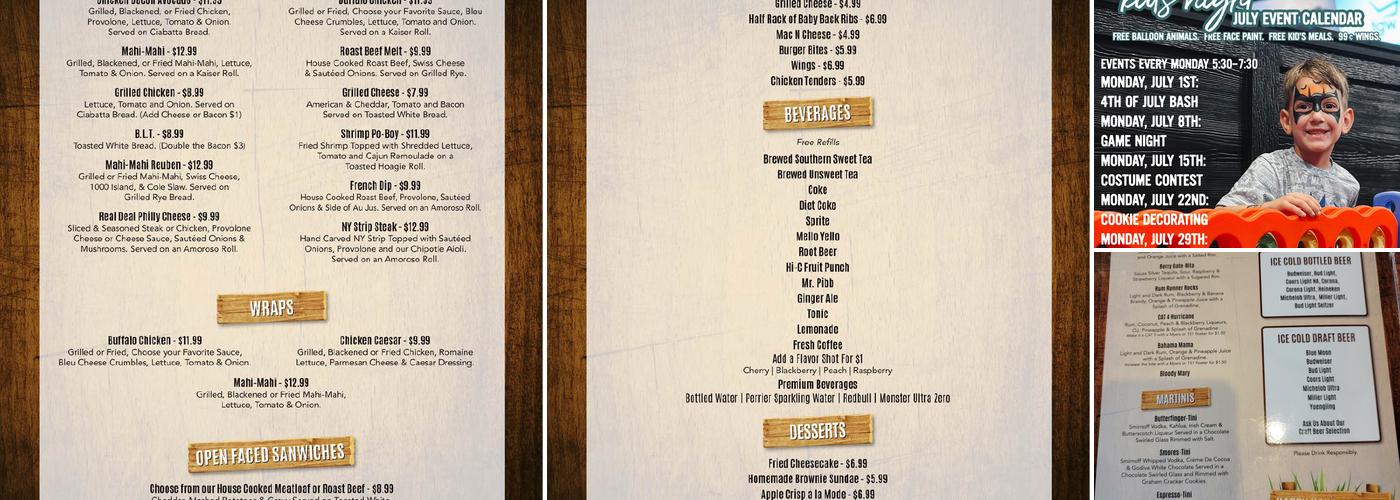 Tail-Gators Brews and Grill Menu