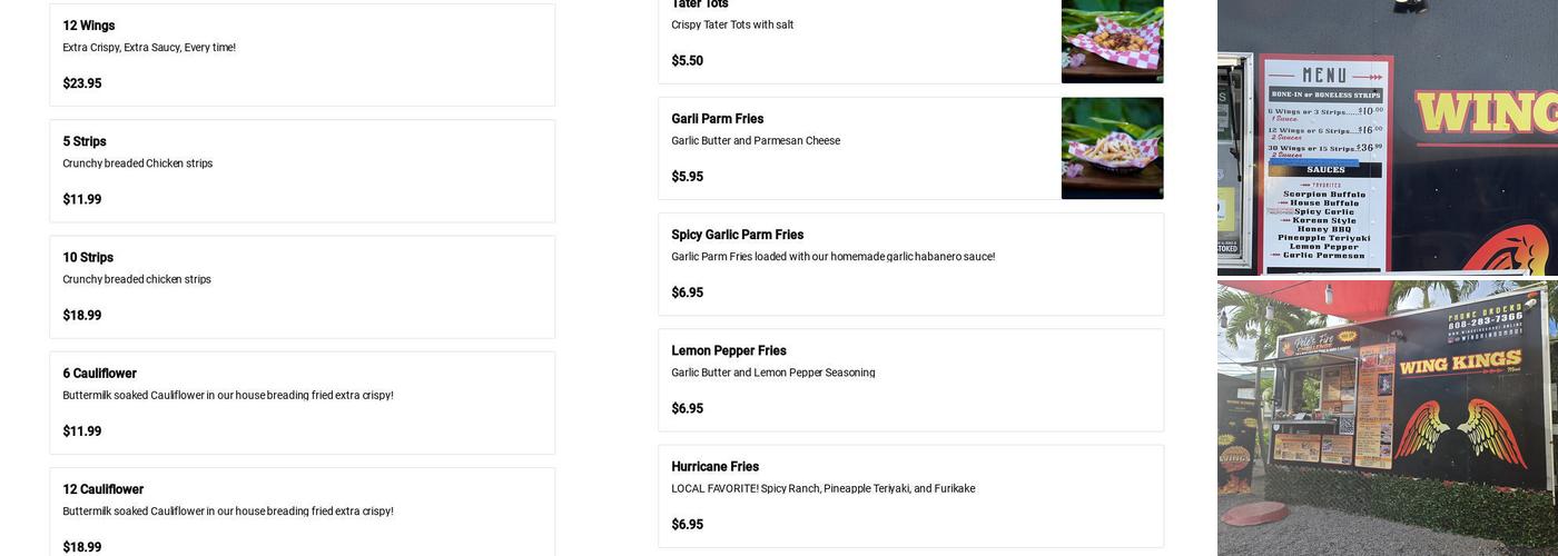 Wing Kings Maui Menu