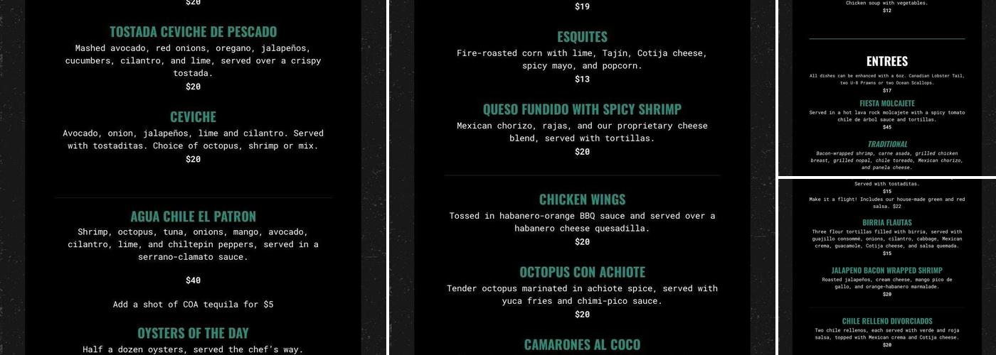 Coa de Jima Menu