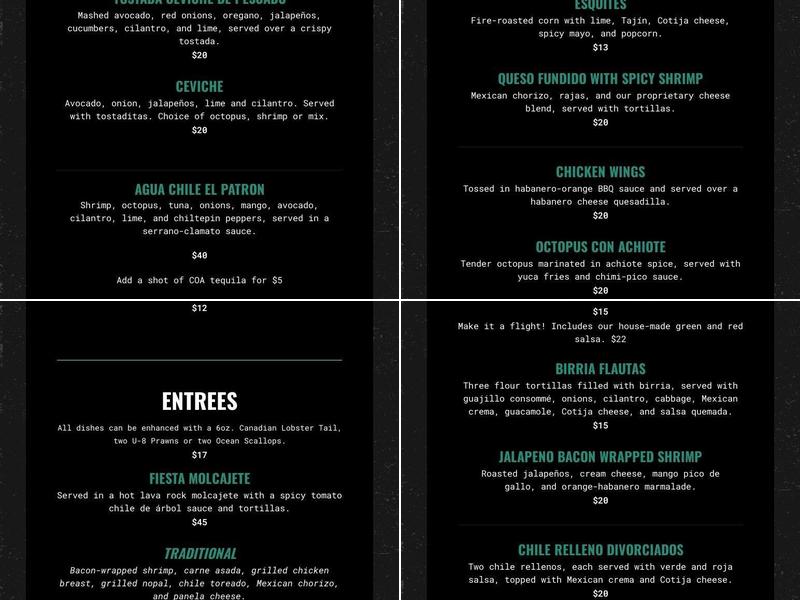 Coa de Jima Menu