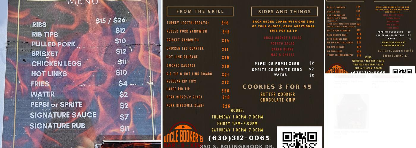 Uncle Booker's Bar-B-Kew Menu