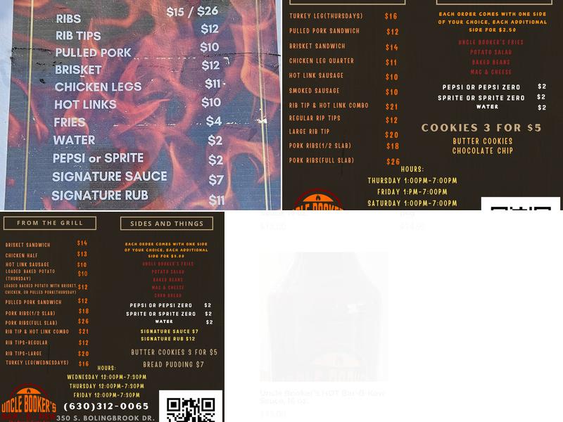 Uncle Booker's Bar-B-Kew Menu