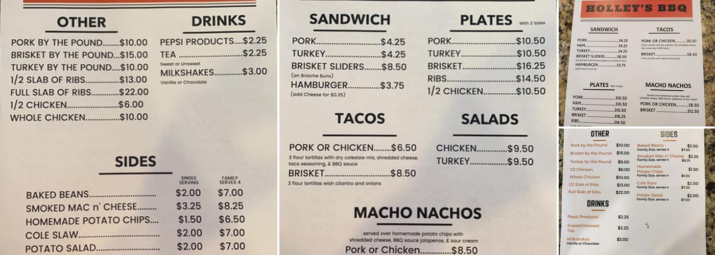 Holley's BBQ Menu