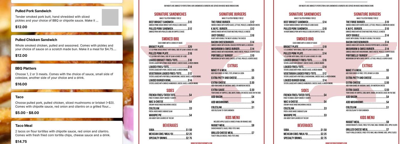 The Forge Food Smith Menu