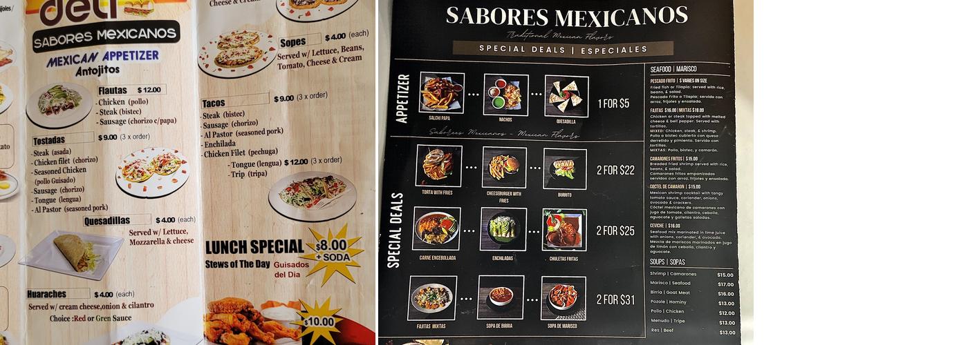 Sabores Mexicanos Menu