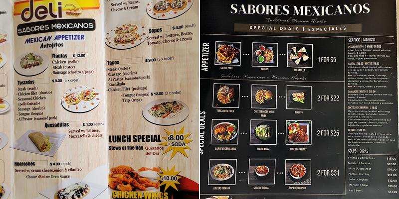 Sabores Mexicanos Menu