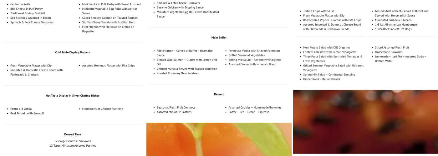 Thomas Fox Party Rentals .com Menu