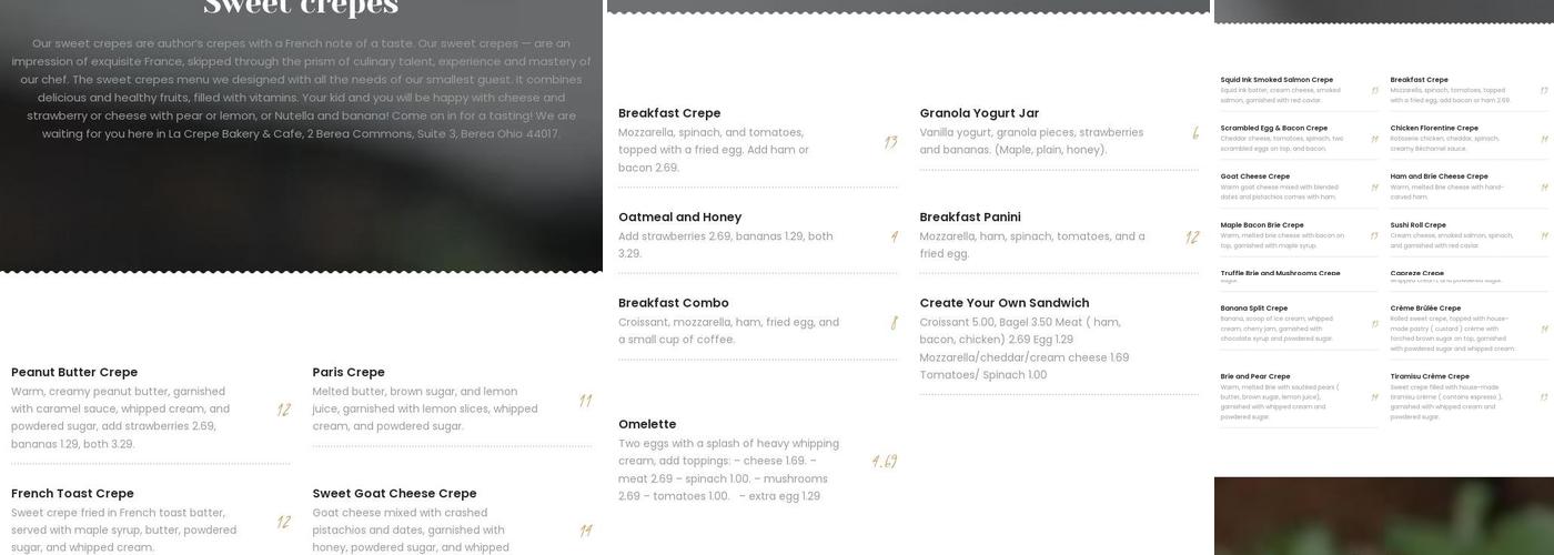 La Crepe Bakery & Café Menu