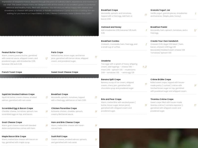 La Crepe Bakery & Café Menu