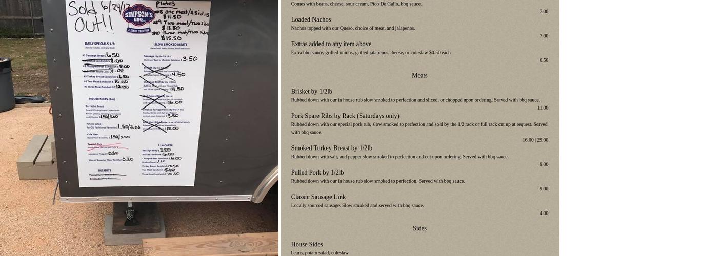 Simpson's BBQ LLC Menu