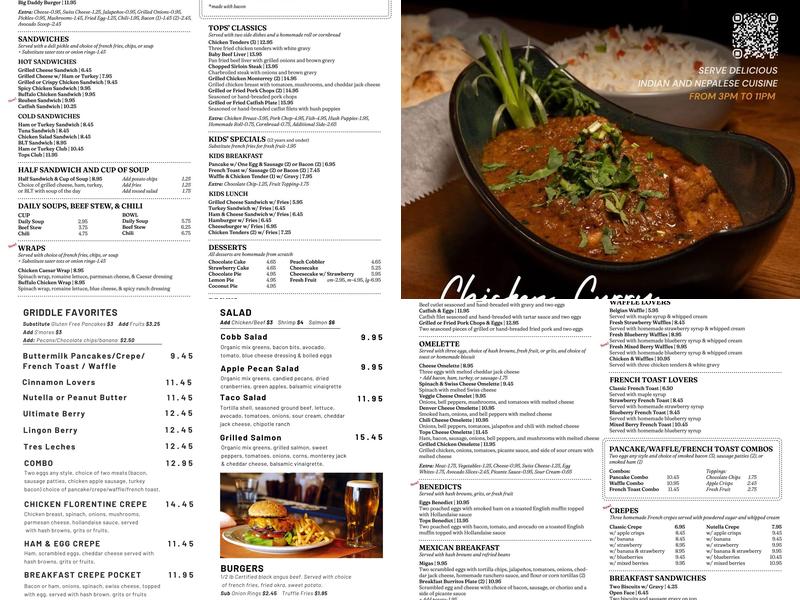 Tops Cafe And Bar Menu