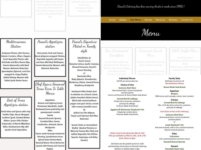 Pascal's Catering Menu