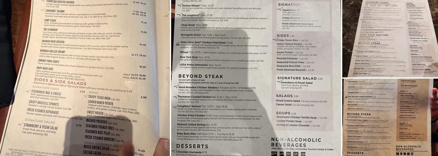 LongHorn Steakhouse Menu