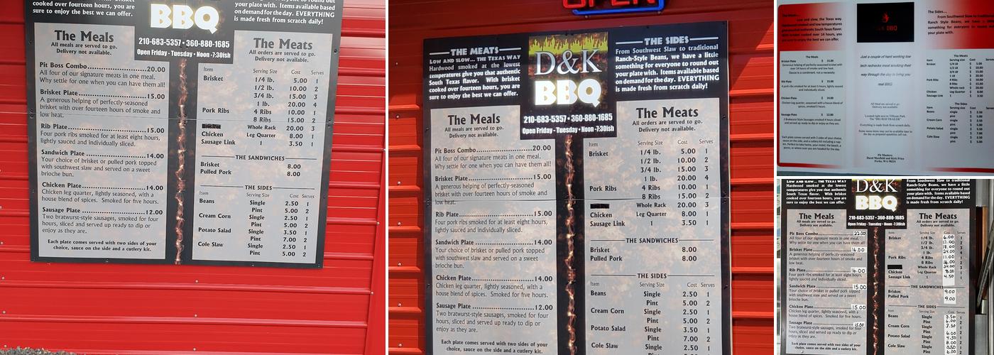 D&K BBQ Menu