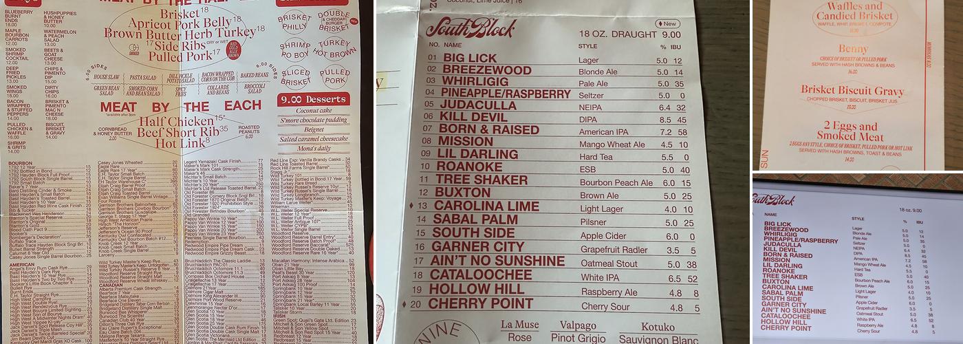 South Block Barbecue & Brewing Co. Menu