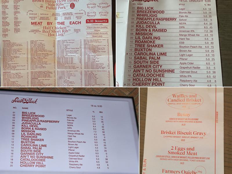 South Block Barbecue & Brewing Co. Menu