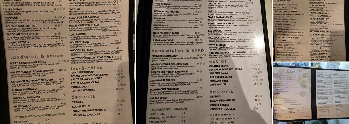 Astoria Bistro Botanique Menu