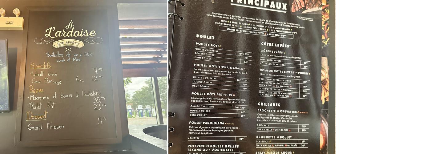 Restaurant et bar St-Hubert Menu