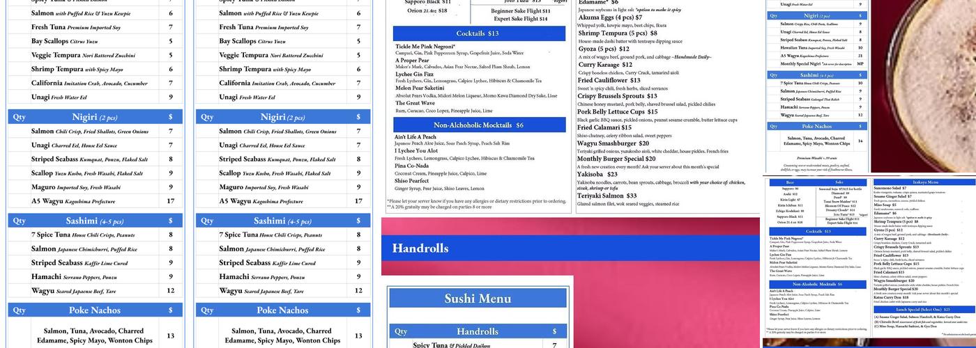 Under Wraps Sushi Menu