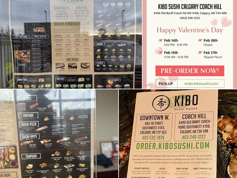 Kibo Sushi Calgary Coach Hill Menu