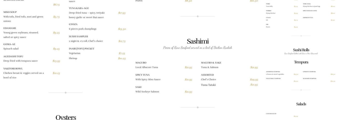Tough City Sushi Menu