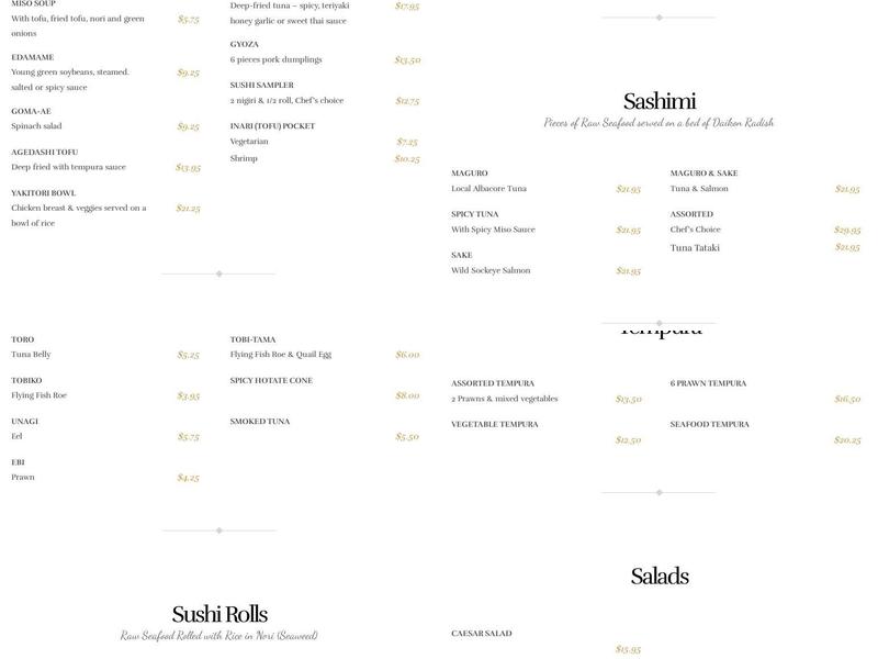 Tough City Sushi Menu