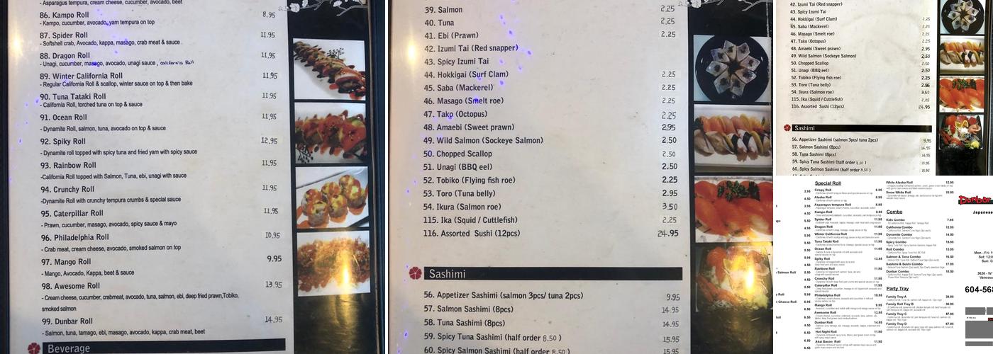 MOMO SUSHI Dunbar Menu