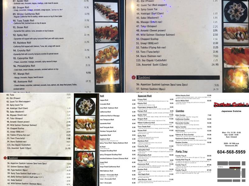 MOMO SUSHI Dunbar Menu