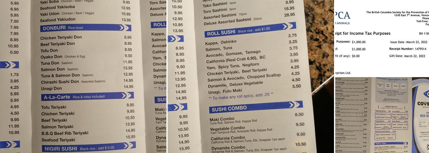 Sapporo Kitchen Deep Cove Menu