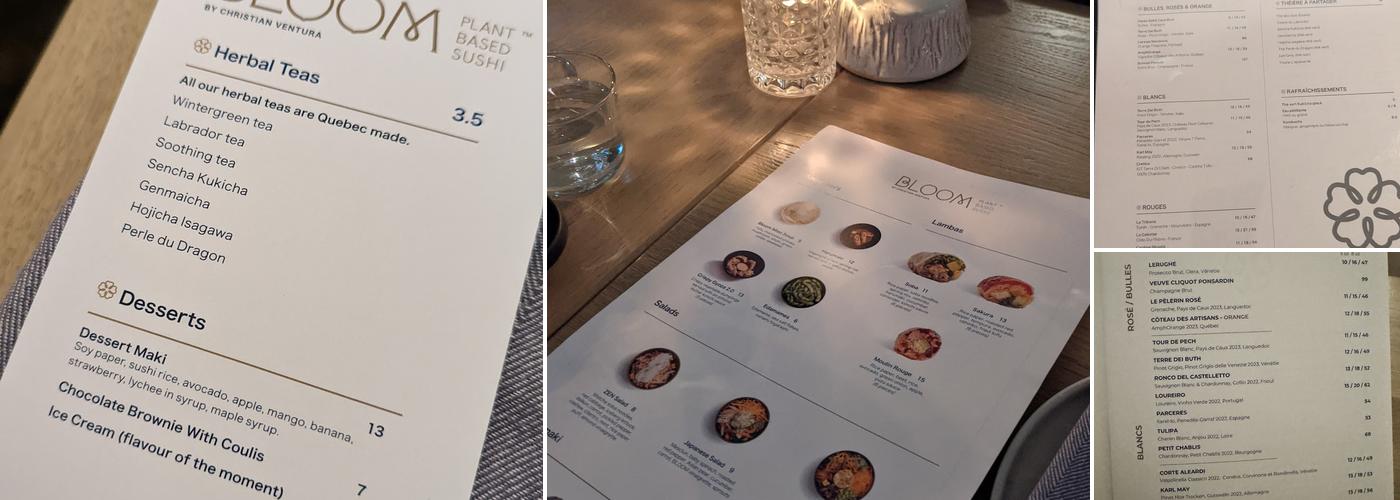 Bloom Sushi Menu