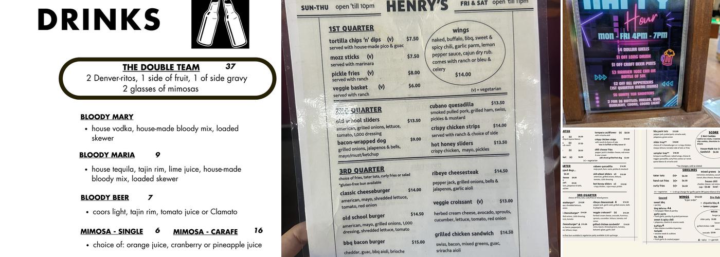 Henry's Lounge Menu
