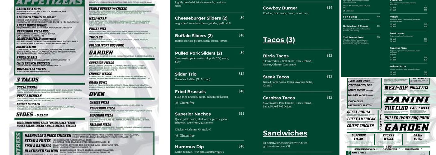 The Stable Bar & Grill Menu